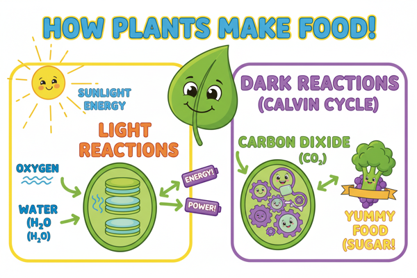 Detailed diagram of photosynthesis showing light and dark reactions