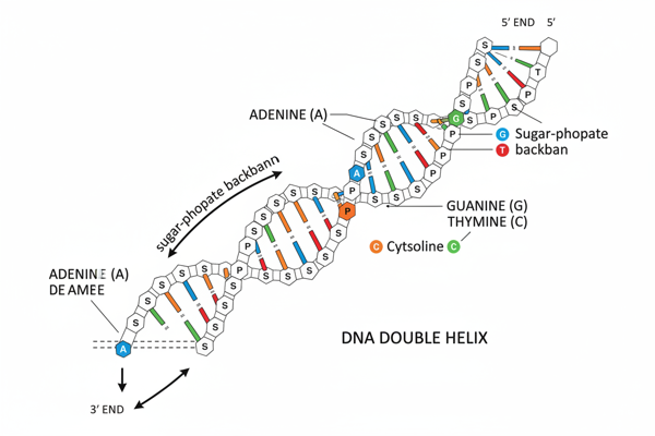 DNA double helix structure with base pair labeling